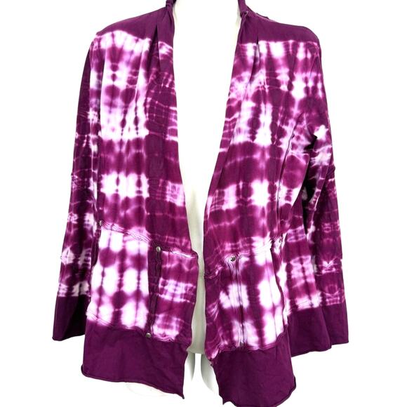 Neon Buddha Women Open Purple Tie Dye Knit Lightweight Jacket Stretch Cotton P M - Picture 1 of 15